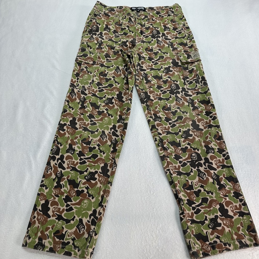 Broken Promises Pants Womens 7 Camo Grim Reaper Cargo Green Brown Streetwear Y2K